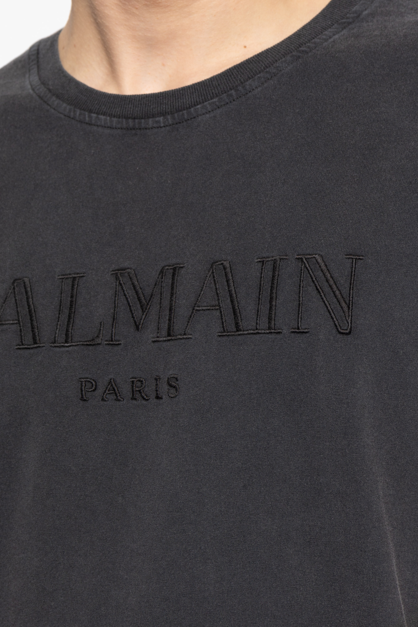 Grey T-shirt with embroidered logo Balmain - Vitkac Italy